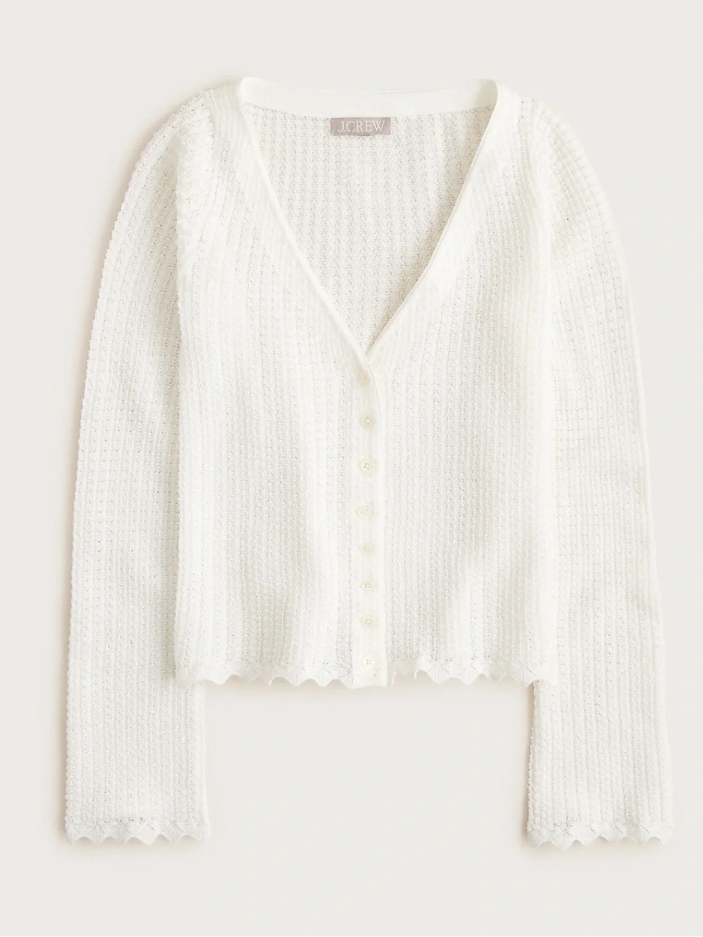 J. Crew Scallop Trim Pointelle Cardigan Top White Size Small